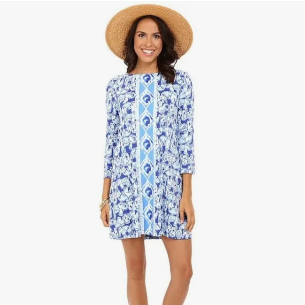 Lilly Pulitzer  Ophelia Dress in “Get Trunky” Size L Colored: Blue 